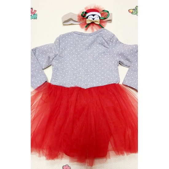 Бебешка Коледна боди рокля в сиво и златно Пингвинче Бебешка Коледна боди рокля в сиво и златно Пингвинче