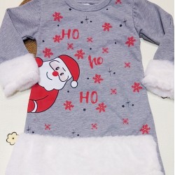 Детска Коледна рокля с Дядо Коледа с бял пух Детска Коледна рокля с Дядо Коледа с бял пух