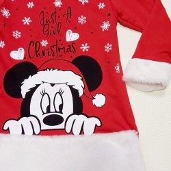 Детска Коледна рокля с Мини Маус с бял пух Детска Коледна рокля с Мини Маус с бял пух