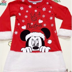 Детска Коледна рокля с Мини Маус с бял пух