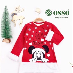 Детска Коледна рокля с Мини Маус с бял пух Детска Коледна рокля с Мини Маус с бял пух