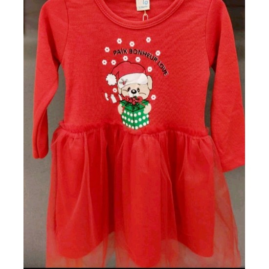 Детска коледна рокля с меченце Детска коледна рокля с меченце