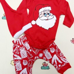 Бебешки Коледен комплект с Дядо Коледа с шапка Бебешки Коледен комплект с Дядо Коледа с шапка