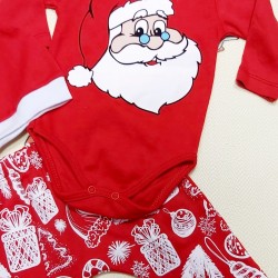 Бебешки Коледен комплект с Дядо Коледа с шапка Бебешки Коледен комплект с Дядо Коледа с шапка