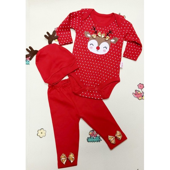 Бебешки Коледен комплект с шапка Еленче Бебешки Коледен комплект с шапка Еленче