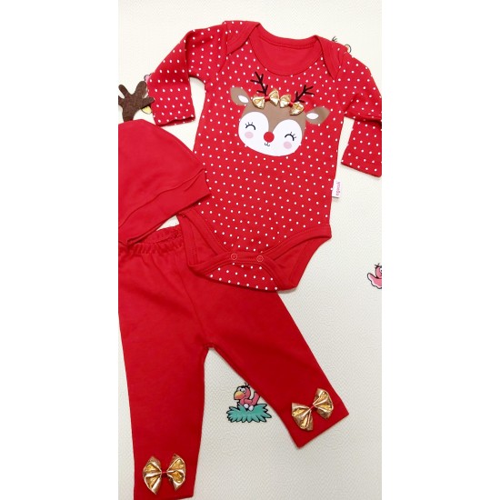 Бебешки Коледен комплект с шапка Еленче Бебешки Коледен комплект с шапка Еленче