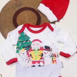 Коледно бебешко боди с коледна шапка Коледно бебешко боди с коледна шапка