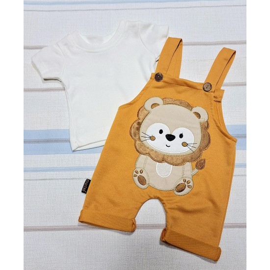 Бебешки летен гащеризон в жълто с бяла тениска  Лъвчо