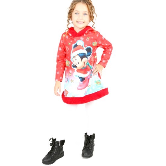 Коледна детска рокля с Мини Маус с качулка