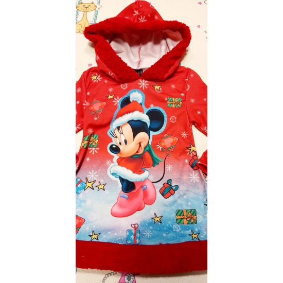 Коледна детска рокля с Мини Маус с качулка