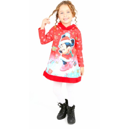 Коледна детска рокля с Мини Маус с качулка