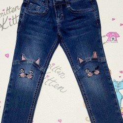 Детски тъмно сини дънки с 3Д коте Детски тъмно сини дънки с 3Д коте