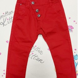 Детски червен дънков панталон с копчета Детски червен дънков панталон с копчета