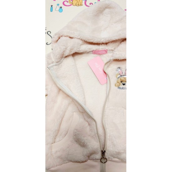 Детски пухкав суичър/яке в бежово с качулка