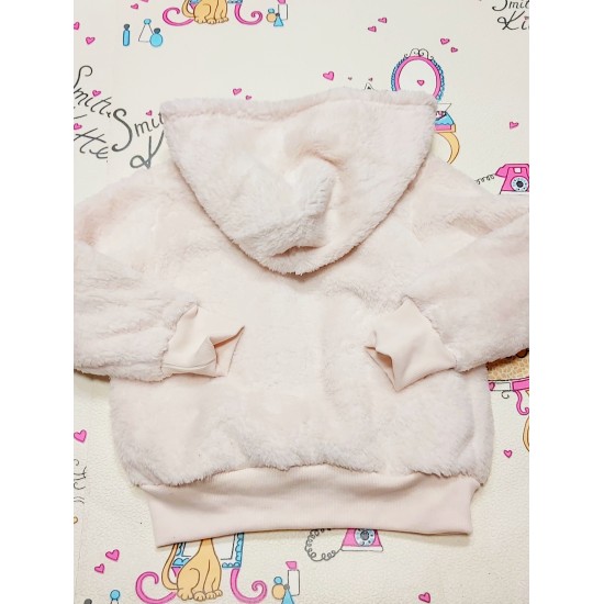 Детски пухкав суичър/яке в бежово с качулка