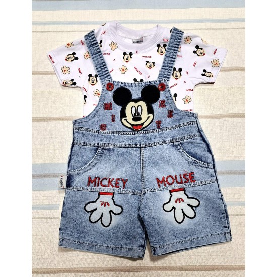 Детски дънков гащеризон с блуза с червен надпис Мики Маус Детски дънков гащеризон с блуза с червен надпис Мики Маус