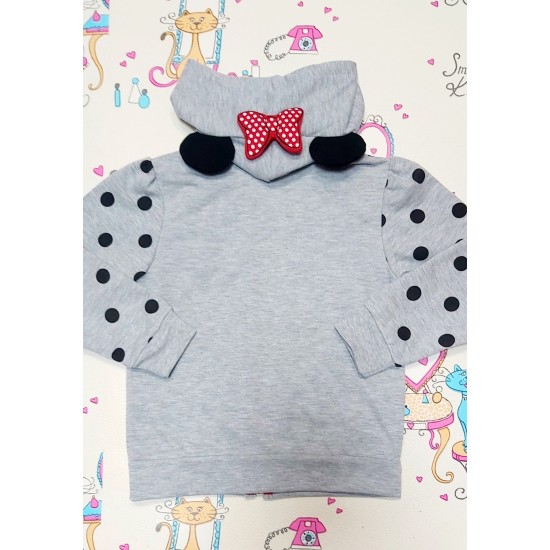 Детски суичър в сиво на точки с ушички лека вата