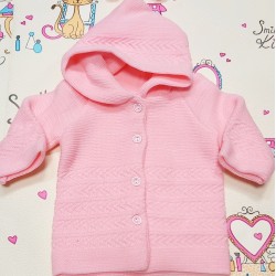 Бебешка плетена жилетка в розово с качулка Бебешка плетена жилетка в розово с качулка