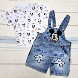 Детски летен дънков гащеризон с блуза със синьо ,,Мики Маус