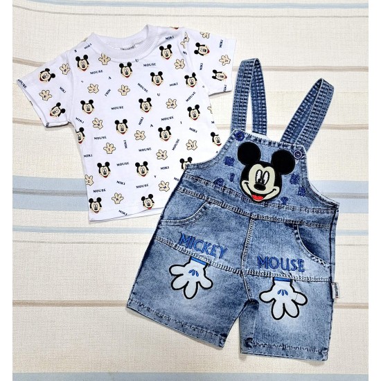 Детски летен дънков гащеризон с блуза със синьо ,,Мики Маус