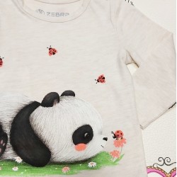 Детска блуза с Панда и Калинки в екрю Детска блуза с Панда и Калинки в екрю