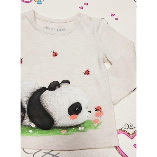 Детска блуза с Панда и Калинки в екрю
