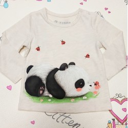 Детска блуза с Панда и Калинки в екрю Детска блуза с Панда и Калинки в екрю