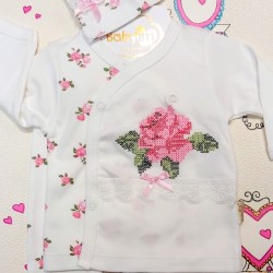 Бебешки комплект от 3части в бяло и розово ROSES Бебешки комплект от 3части в бяло и розово ROSES