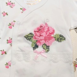 Бебешки комплект от 3части в бяло и розово  ROSES