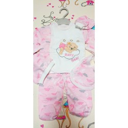 Комплект за новородено в розово и бяло от 5 части Комплект за новородено в розово и бяло от 5 части