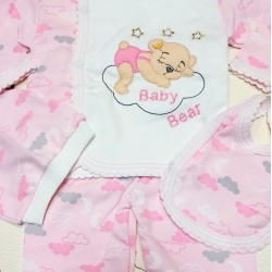 Комплект за новородено в розово и бяло от 5 части