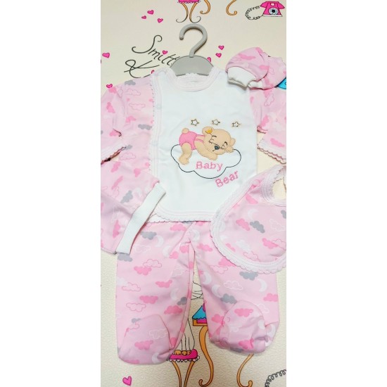 Комплект за новородено в розово и бяло от 5 части