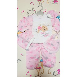 Комплект за новородено в розово и бяло от 5 части