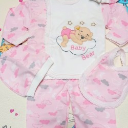 Комплект за новородено в розово и бяло от 5 части Комплект за новородено в розово и бяло от 5 части