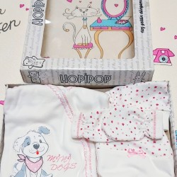 Бебешки комплект за новородено от 5части в бяло и синьо