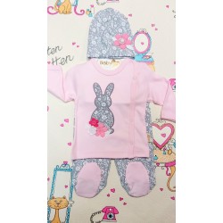 Комплект за новородено в розово и сиво  Зайче