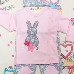 Комплект за новородено в розово и сиво Зайче Комплект за новородено в розово и сиво Зайче