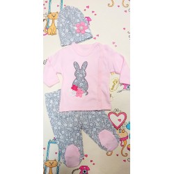 Комплект за новородено в розово и сиво Зайче Комплект за новородено в розово и сиво Зайче