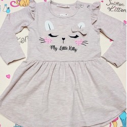 Детска рокля в бежово с котка Детска рокля в бежово с котка