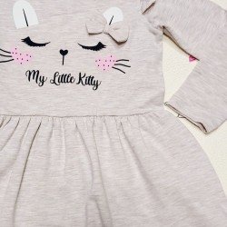 Детска рокля в бежово с котка