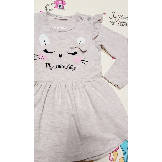 Детска рокля в бежово с котка Детска рокля в бежово с котка