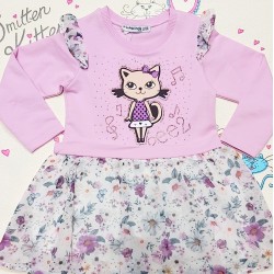 Детска рокля в лилаво с коте Детска рокля в лилаво с коте