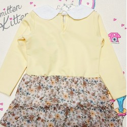 Бебешка жълта рокля с играчка мече и цветенца Бебешка жълта рокля с играчка мече и цветенца