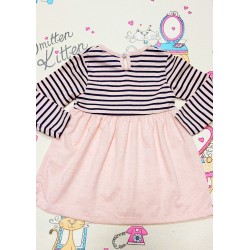 Детска рокля в светло розово райе с коте Детска рокля в светло розово райе с коте