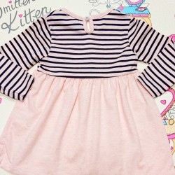 Детска рокля в светло розово райе с коте