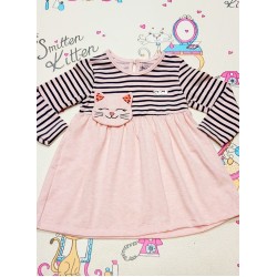 Детска рокля в светло розово райе с коте