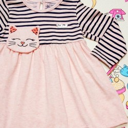 Детска рокля в светло розово райе с коте