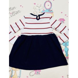 Сладка бебешка рокля в тъмносиньо и бяло с червена панделка Сладка бебешка рокля в тъмносиньо и бяло с червена панделка