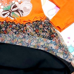 Детска рокля в оранжево с мече и тюл