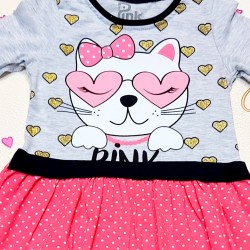 Детска рокля в розово и сиво с Коте